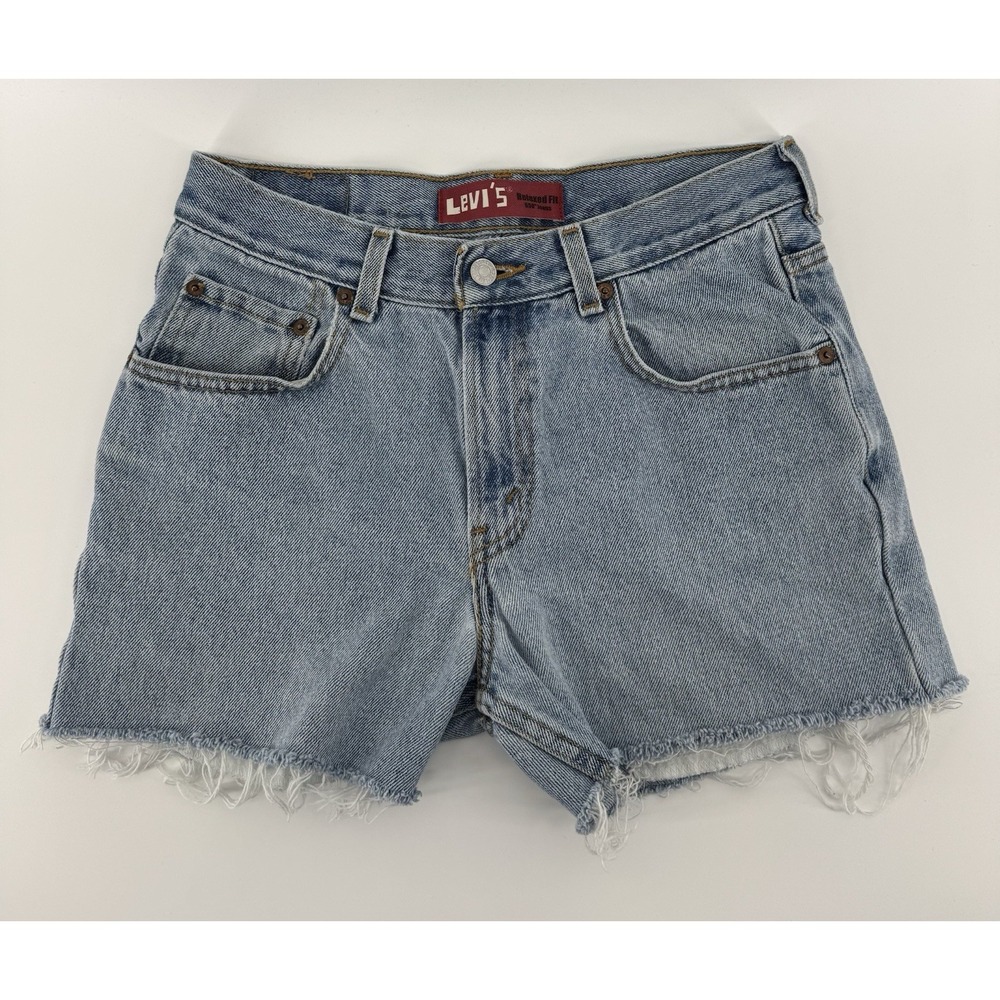 Levi's 550 Women's High Rise Cut Off Blue Denim Shorts Distressed Size 29W